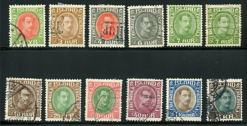 ICELAND SCOTT# 176-186 FINELY USED AS SHOWN CATALOGUE VALUE $161.25