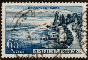 France 856 - Used - 65fr Evian-le-Bains (1957) (cv $0.60)