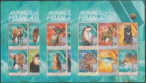 BHUTAN Sc# 1275-7a-f CPL MNH SET of 3 WILDLIFE SHEETLETS of 6 ANIMALS on EACH