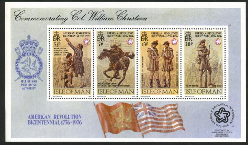 Isle of Man Interphil76 US Bicentennial sheet Scott 81a