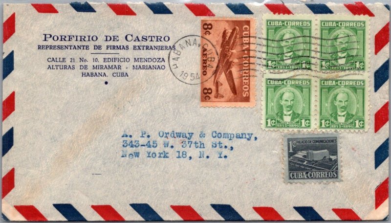 CUBA POSTAL HISTORY AIRMAIL COVER CANC HABANA YR'1954