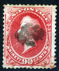 USA,1873,CERTIFICATE APS 231827,SCOTT #166 Commodore P., 90c,Rose, USED