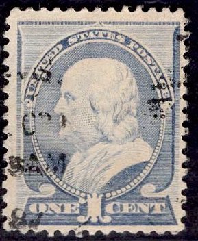 US Stamp #212 1c Ultramarine Franklin USED SCV $2.50