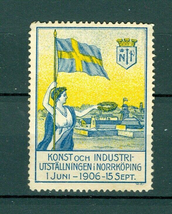 Sweden Poster Stamp MNG 1906. Art-Industry Norrkoping. Swedish Flag.