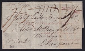 Virgin Islands 1832 Stampless Packet Letter Tortola to Scotland Redurected SFL