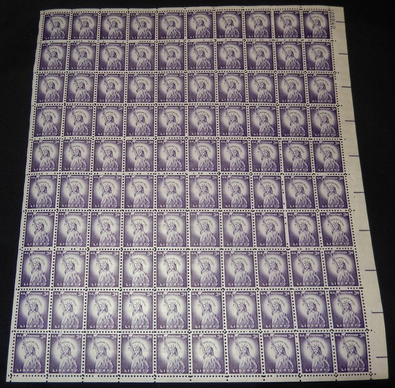 MALACK 1035 3c Statue of Liberty, Full Sheet, F-VF O..MORE.. sheet1035