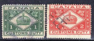 CANADA CUSTOMS DUTY STAMPS 1+2 CENT  SEE SCAN