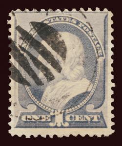 US 212 1887 fancy cancel round 4 bars with one wider and split diagonally