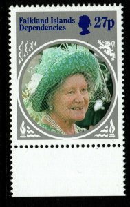 FALKLAND IS.DEP. SG131w 1985 27p QUEEN MOTHER WMK INVERTED MNH