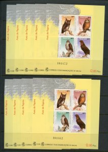 MACAU  BIRDS SCOTT #7O2b LOT OF 10 SOUVENIR SHEETS MINT NEVER HINGED