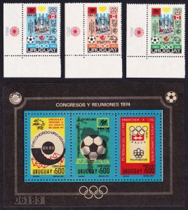 Uruguay Football World Championship Olympic Games 3v Corners +MS 1974 MNH