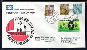 Tanzania to Amsterdam,Netherlands 1969 Royal Dutch Airlines First Flight Cover