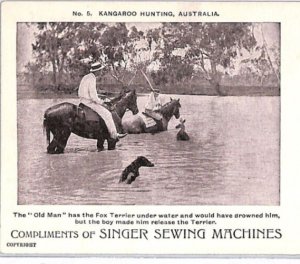 AUSTRALIA Postcard *KANGAROO HUNTING* Singer Sewing Machine Advert HORSES PJ174