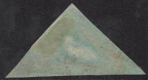 CAPE OF GOOD HOPE 1853 TRIANGLE 1D ON BLUED PAPER USED 