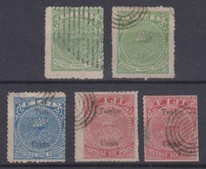 BC FIJI 1871-72 Sc 16, 18 & 20 FIVE FORGERIES SHADES & MUTE CANCELS (CV$1,045) 