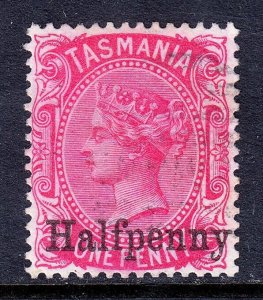 TASMANIA — SCOTT 65 (SG 167) — 1889 ½d SURCHARGE P14 — USED — SCV $25