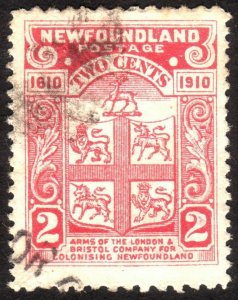 1910, Newfoundland 2c, Used, Sc 88a