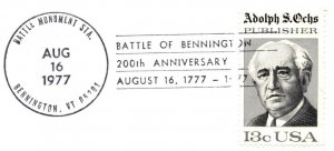 US SPECIAL PICTORIAL POSTMARK COVER BICENTENNIAL OF BATTLE OF BENNINGTON VERMONT