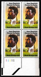 U.S. Scott 2249,Jean Baptiste Pointe du Sable,1987 22¢ Plate Number Block VF/NH
