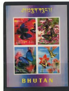 BHUTAN 1968BUTTERFLIESon 3D #95 - 95G & MS#95Ch + 95Gi MNH