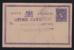 South Australia 1890 DRY CREEK RAILWAY STATION Squared Circle Postal Stationery