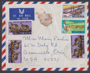 NIGERIA - 1973 AIR MAIL ENVELOPE TO USA WITH ANIMALS STAMPS