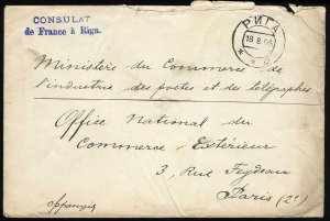 Latvia, 1905 stampless cover from the French Consulate in Riga to Paris, viol...