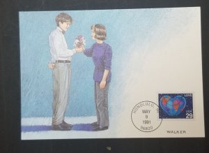 HONOLULU HAWAII 1991 Love Stamp FDC Maxi Card Maximum Stamp M206