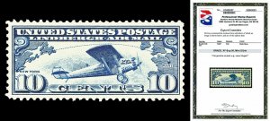 Scott C10 1927 10c Lindbergh Airmail Issue Mint Graded XF-Sup 95 NH w/ PSE CERT