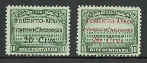 Ecuador Scott RAC1-RAC2 Unused LHOG - 1945 Air Post Postal Tax Surcharged