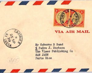 ST LUCIA KGV Air Mail 1929 Cover PUERTO RICO FIRST FLIGHT CDS Castries ZC17