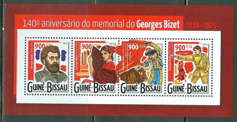 GUINEA BISSAU 2015 140th MEMORIAL  ANNIVERSARY OF GEORGES BIZET SHEET  MINT NH