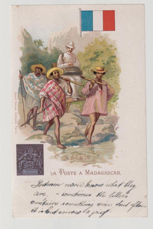 1900 England Postcard cover mail service to Madagascar Colonial Post UPU