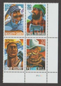 U.S. Scott #3083-3086 Folk Heroes Stamp - Mint NH Plate Block