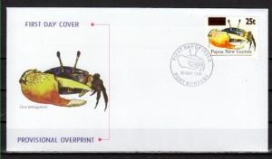 Papua New Guinea, Scott cat. 939 B. Crab value, Surcharged. First day cover. ^