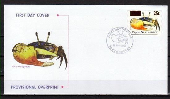 Papua New Guinea, Scott cat. 939 B. Crab value, Surcharged. First day cover. 