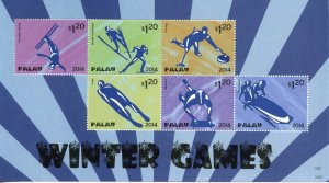 Palau Olympics Stamps 2014 MNH Winter Games Luge Nordic Skiing Curling 6v M/S I 