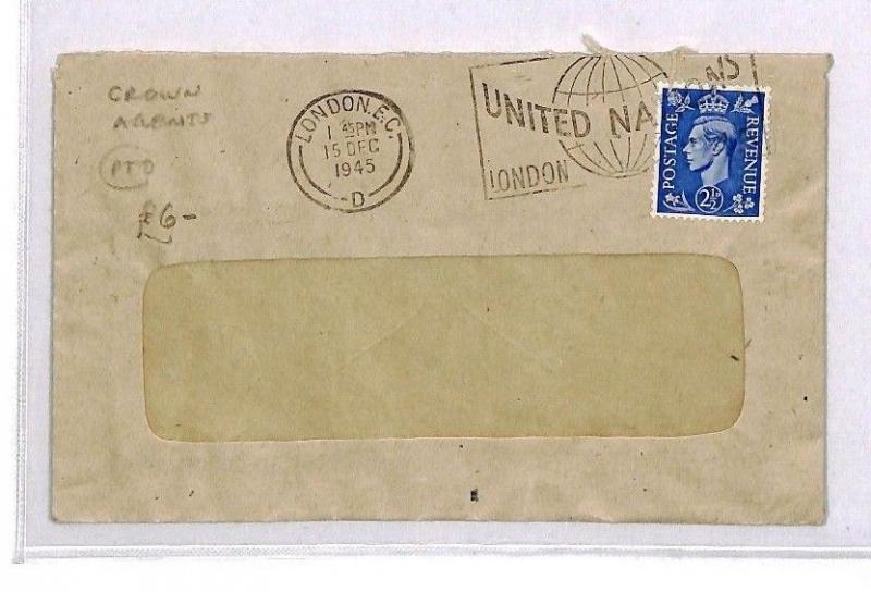 CR191 1945 GB Crown Agents Official Cover UNITED NATIONS Slogan{samwells-covers}