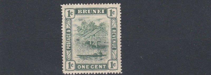 BRUNEI  1907  S G 23  1C   BLACK & PALE GREEN  MH  LIGHTLY TONED   MH 