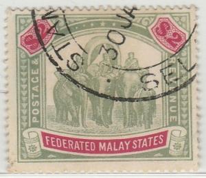 MALAYA 1907 FMS Elephants & Howdah $2 used wmk MCCA SG#49 M1308