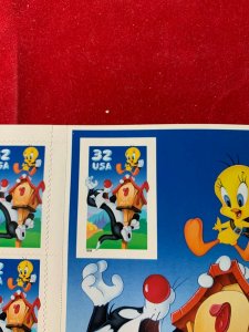 SYLVESTER & TWEETY Looney Tunes Pane of Stamps imperf  Scott's 3205 