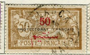 FRENCH MOROCCO; 1914 early Merson surcharged issue used 50c. value