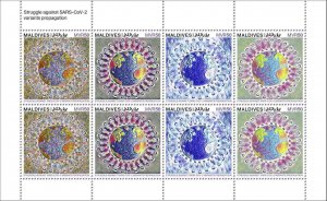 2021 MALDIVES - SHEETLET 8v - JOINT ISSUE PANDEMIC VARIANTS OF SARS COV-2 MNH-