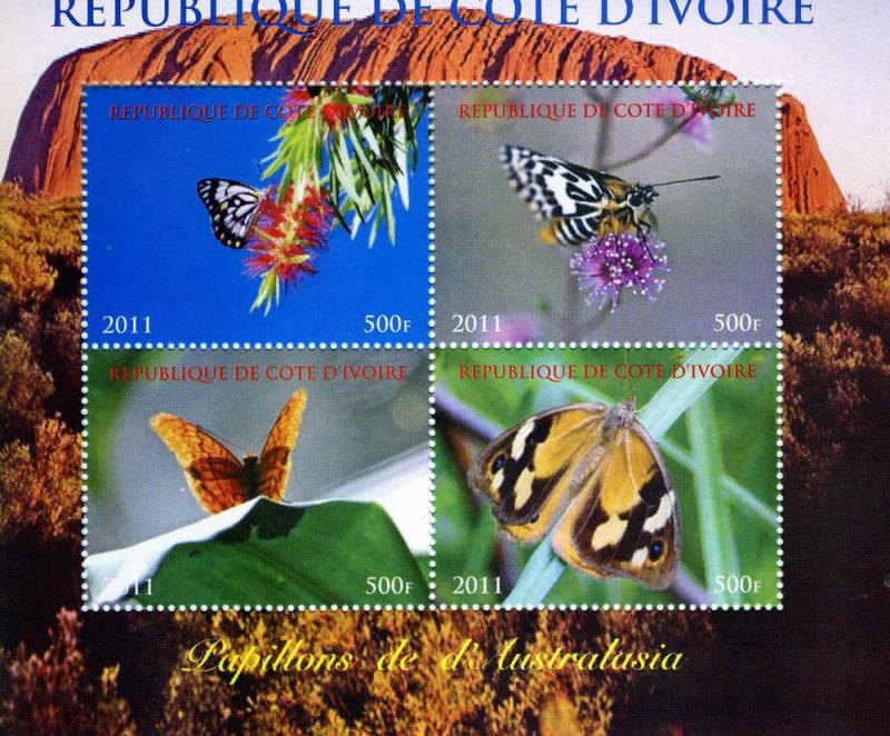 Butterflies of AUSTRALIA  Sheet (4) Perforated Mint (NH)