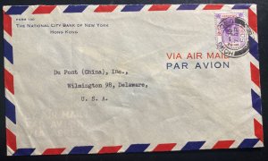 1950 Hong Kong National City Bank Airmail cover To Wilmington DE Usa