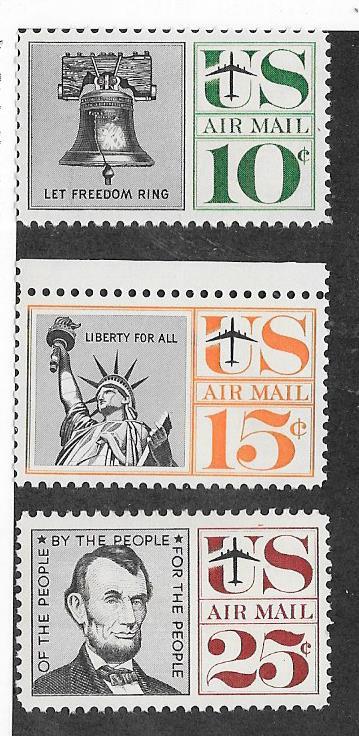 US#C57-C59  Liberty Bell,Statute of Liberty,Lincoln  (MNH) CV $1.85
