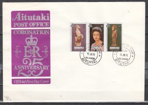 Aitutaki, Scott cat. 166 a-c. 25th Anniversary of Coronation. First day cover.