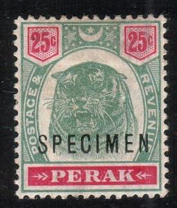 MALAYA PERAK 1895 25c Tiger optd SPECIMEN fine mint SG73...................10505