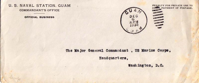 Guam U.S. Naval Station, Guam Penalty 1930 Guam, Guam to Washington, D.C.  So...