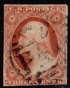 1855 US Scott #- 11a Type II 3 Cent George Washington Imperforate Dull Red Used